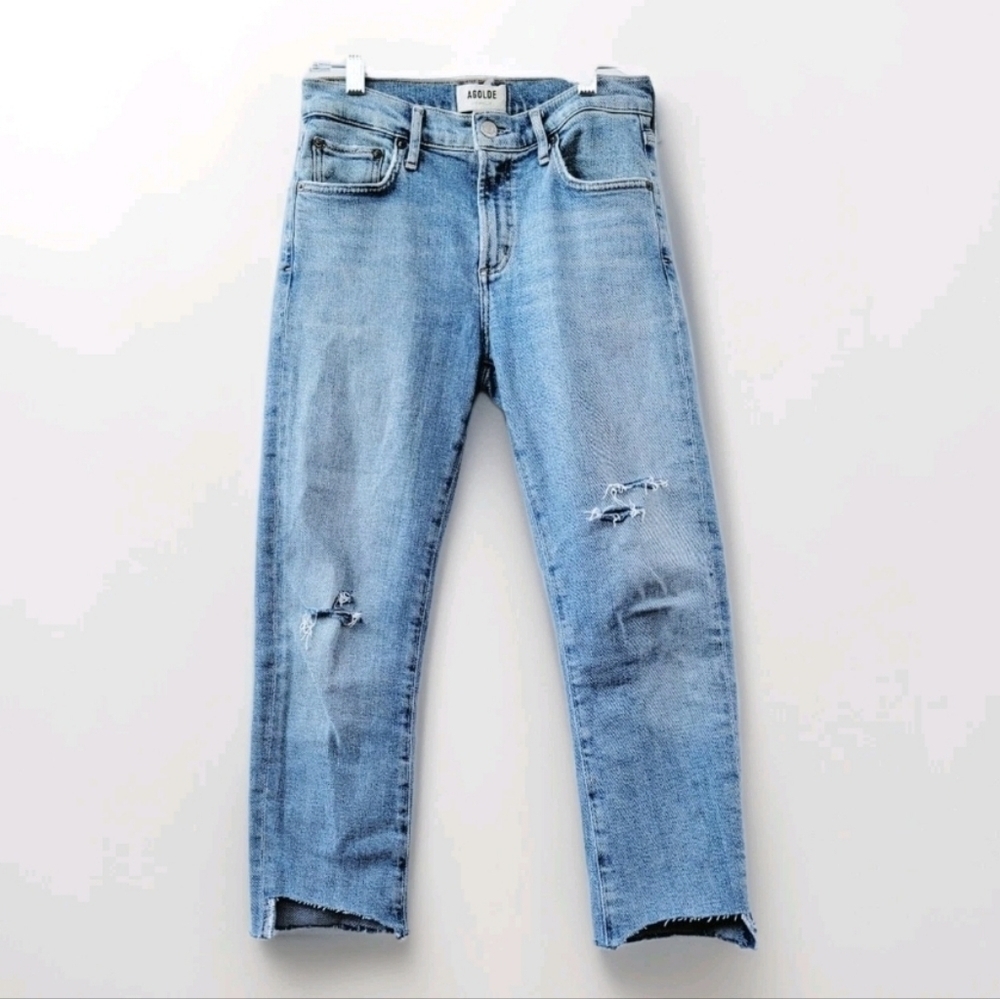 Agolde Toni Size 24 Distressed Raw Step Hem Light Wash Minimalist Cropped Jeans - Picture 1 of 14